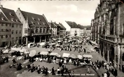 Ak Freiburg im Breisgau, Markt, Kaufhaus, Münster