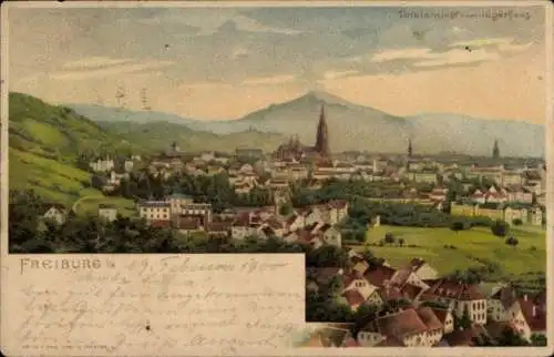 Ak Freiburg im Breisgau, Gesamtansicht, Kirchturm