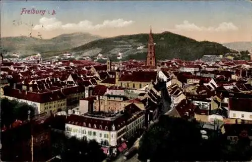 Ak Freiburg im Breisgau, Teilansicht, Kirchturm