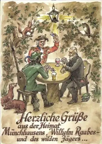 Künstler Ak Holzminden im Weserbergland, Münchhausen, W. Raabe, Jäger