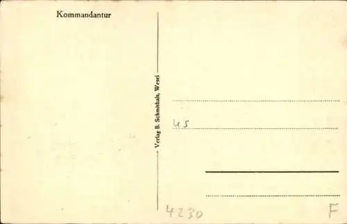 Ak Wesel am Niederrhein, Kommandantur, Tor, Straßenansicht