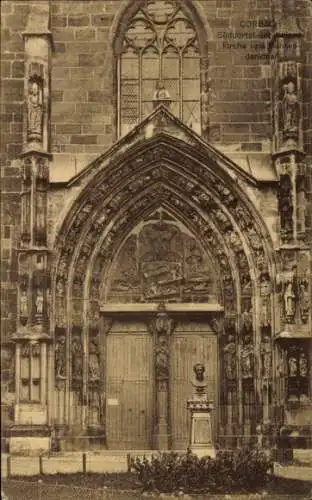 Ak Korbach in Hessen, Südportal der Kilianskirche, Bunsen-Denkmal