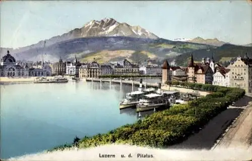 Ak Luzern Stadt Schweiz, Teilansicht und Pilatus