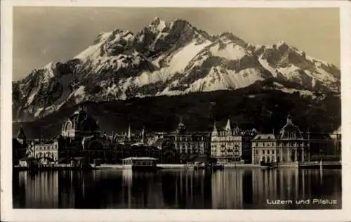 Ak Luzern Stadt Schweiz, Teilansicht, Bahnhof und Pilatus