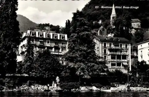 Ak Montreux Kt. Waadt Schweiz, Hotel Beau Rivage, Partie am Wasser