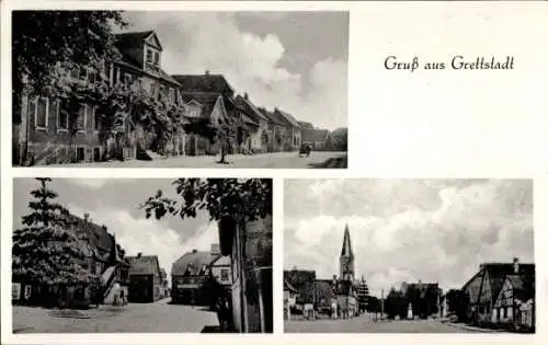 Ak Grettstadt in Unterfranken, Straße, Kirche