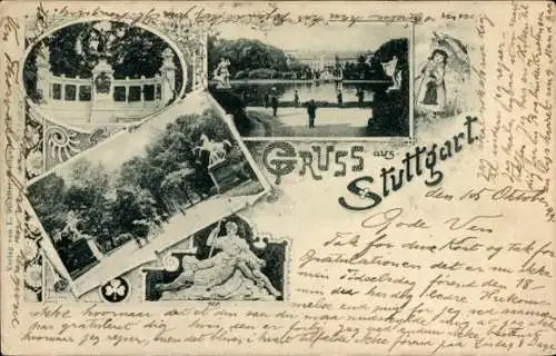 Ak Stuttgart in Württemberg, Denkmal, Garten, Schloss