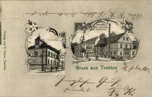 Litho Trebbin im Kreis Teltow Fläming, Kaiserliche Post, Schützenhaus