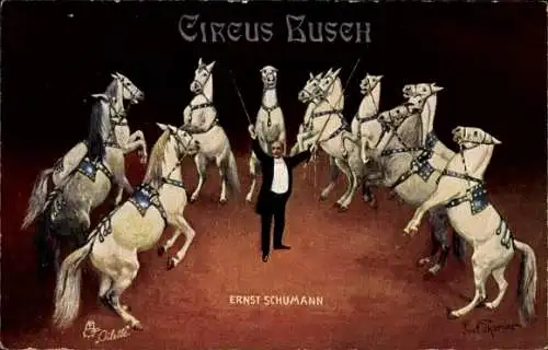 Künstler Ak Thomas, Paul, Zirkus Busch, Pferdedresseur Ernst Schumann