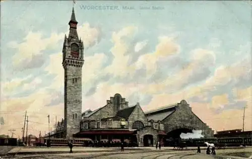 Ak Worcester Massachusetts USA, Bahnhof