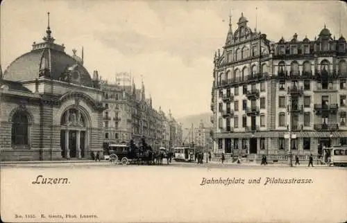 Ak Luzern Stadt Schweiz, Bahnhofplatz und Pilatusstraße