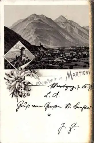 Litho Martigny Kanton Wallis, Gesamtansicht, Schloss