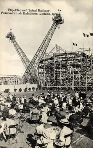Ak London City England, Französisch-Britische Ausstellung 1908, Flip-Flap, Spiralbahn