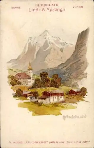 Künstler Ak Grindelwald Kanton Bern, Gesamtansicht, Chocolats Lindt Sprüngli