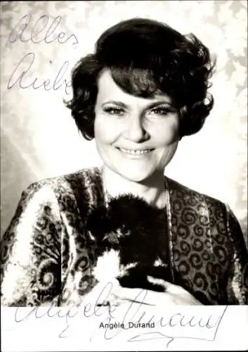 Ak Schauspielerin Angele Durano, Portrait, Autogramm, Hund