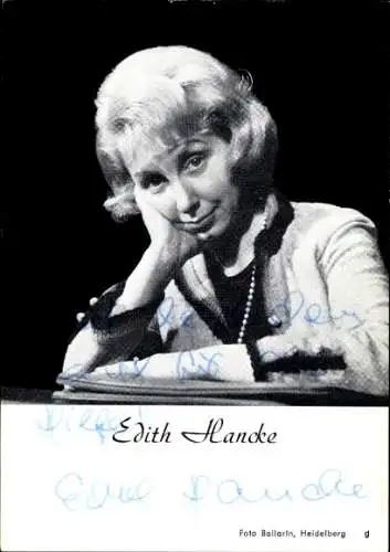 Autogrammkarte Schauspielerin Edith Hancke, Portrait, Autogramm