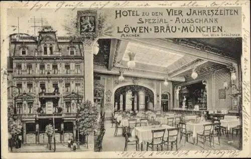 Ak Aachen in Nordrhein Westfalen, Hotel Zu den Vier Jahreszeiten, Innenansicht, Löwen-Bräu München