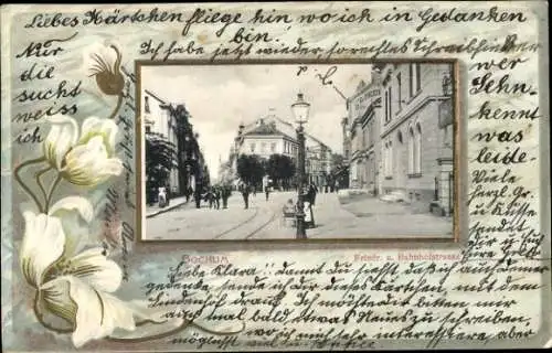 Präge Passepartout Ak Bochum im Ruhrgebiet, Friedrichstraße, Bahnhofstraße, Blumen