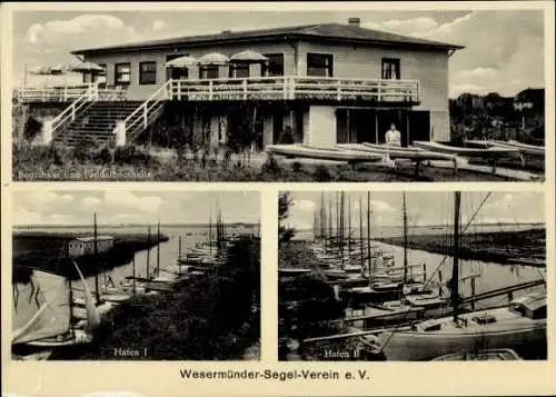 Ak Wesermünde Bremerhaven, Hafen, Bootshaus, Segel-Verein