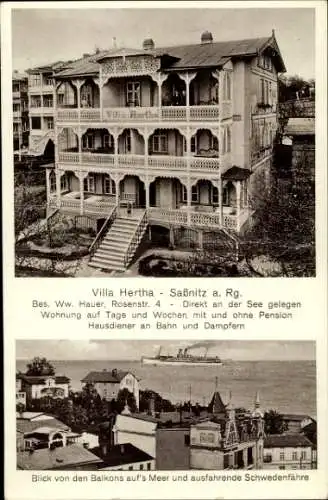Ak Sassnitz auf Rügen, Villa Hertha, Rosenstraße 4, Schwedenfähre