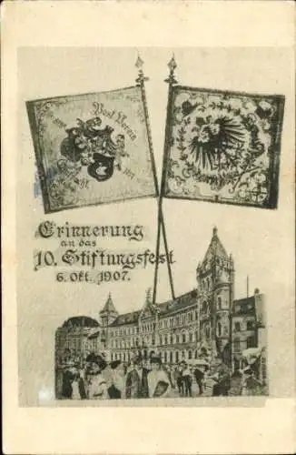 Ak Aachen in Nordrhein Westfalen, 10. Stiftungsfest 1907, Fahnen