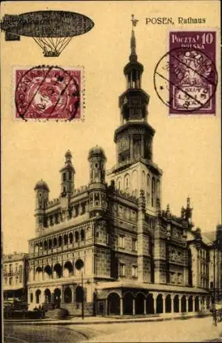 Ak Poznań Posen, Rathaus, Zeppelin, Fotomontage