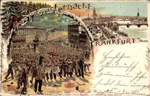 Winter Litho Frankfurt am Main, Sylvesternacht auf der Zeil