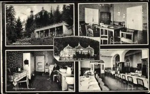 Ak Deggendorf im Bayerischen Wald Niederbayern, Sanatorium am Hausstein, Waldliegehalle, Speisesaal