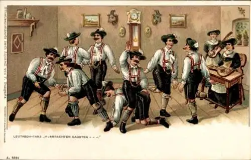Litho Leutasch-Tanz, Schuhplattler, bayrische Trachten