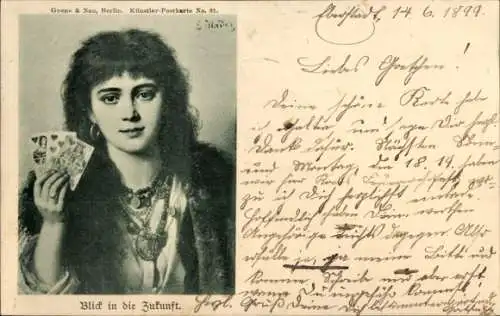 Künstler Ak Blick in die Zukunft, Wahrsagerin, Kartenlegerin