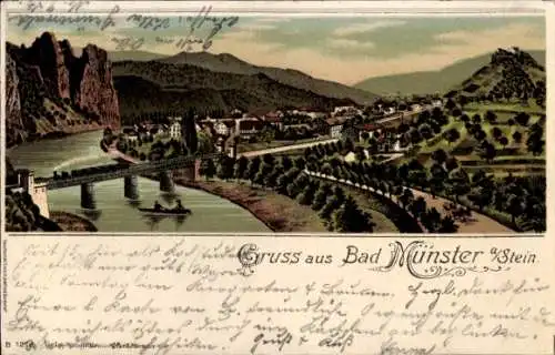 Litho Bad Münster am Stein Ebernburg, Totalansicht