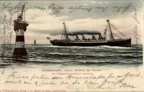 Ak Dampfer Kaiser Wilhelm der Große, Norddeutscher Lloyd, Rothesand-Leuchtturm