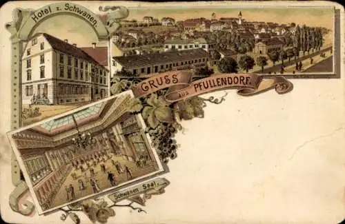 Litho Pfullendorf in Baden, Hotel zum Schwanen, Innenansicht, Totalansicht