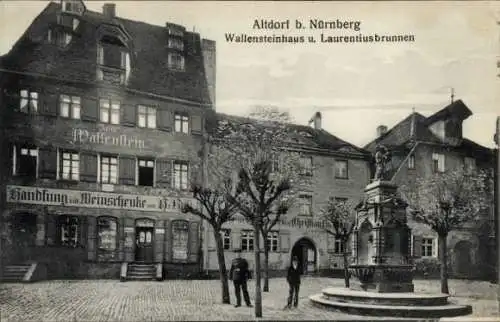Ak Altdorf bei Nürnberg in Mittelfranken Bayern, Wallensteinhaus, Laurentiusbrunnen, Geschäft