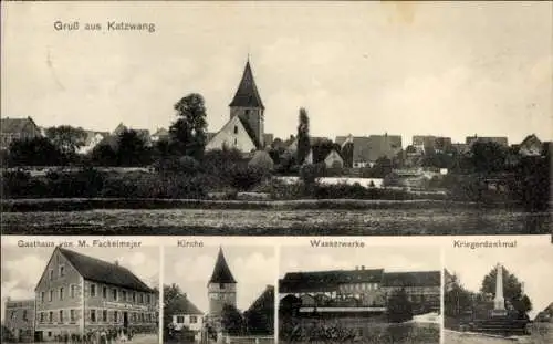 Ak Katzwang Nürnberg in Mittelfranken, Wasserwerke, Kriegerdenkmal, Gasthaus, Kirche