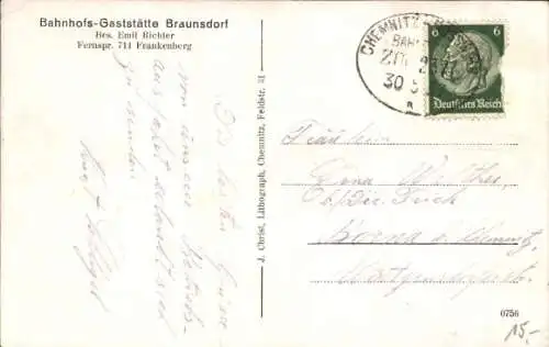Ak Braunsdorf Niederwiesa Chemnitz in Sachsen, Bahnhofsgaststätte