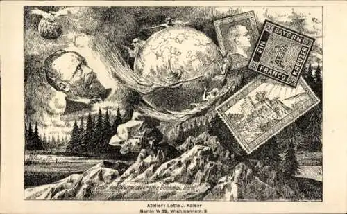 Briefmarken Ak Berlin, Briefmarkenausstellung 1924, Denkmal Weltpostverein Bern