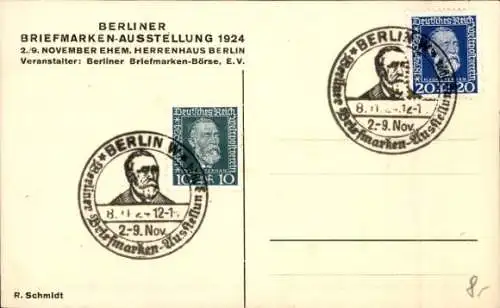 Briefmarken Ak Berlin, Briefmarkenausstellung 1924, Denkmal Weltpostverein Bern