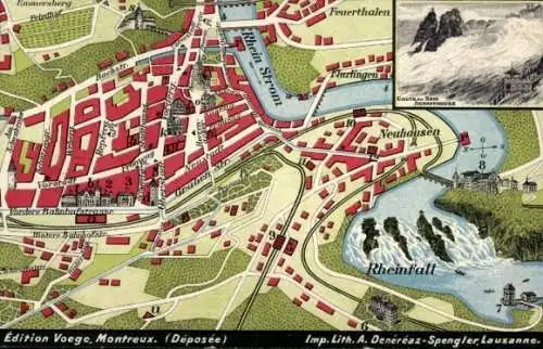 Stadtplan Ak Schaffhausen am Rhein Schweiz, Rheinfall, Hotel National, Neuhausen
