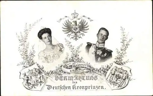 Wappen Ak Kronprinz Wilhelm von Preußen, Kronprinzessin Cecilie, Vermählung