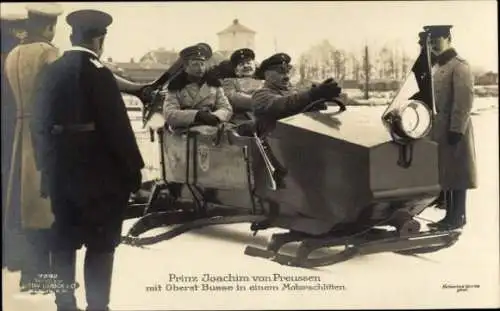 Ak Prinz Joachim von Preußen, Oberst Busse, Motorschlitten, Liersch 7292