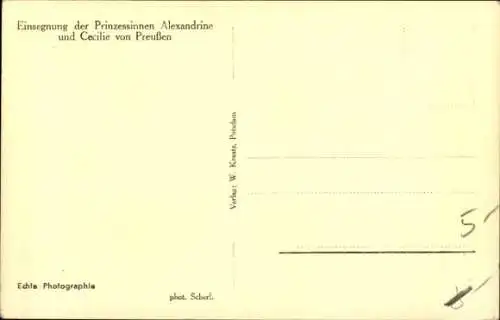 Ak Einsegnung der Prinzessinnen Alexandrine und Cecilie von Preußen, Kronprinz mit Brustschild