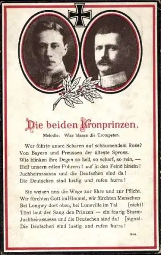 Lied Ak die beiden Kronprinzen, Kronprinz Wilhelm, Kronprinz Rupprecht, Wer führte unsre Scharen...