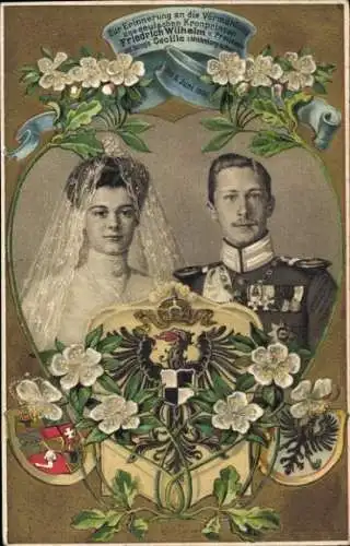 Präge Wappen Ak Kronprinz Wilhelm von Preußen, Kronprinzessin Cecilie, Hochzeit