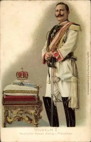 Litho Kaiser Wilhelm II., König von Preußen, Standportrait