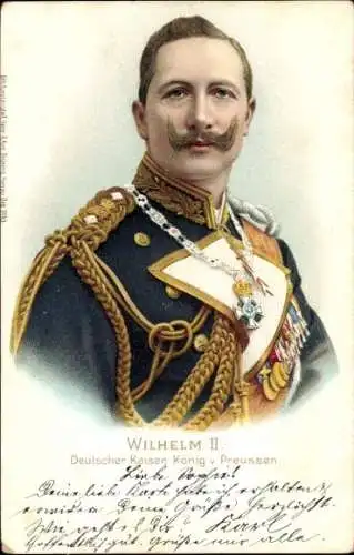 Litho Kaiser Wilhelm II., Portrait in Uniform, Orden, Achselschnüre