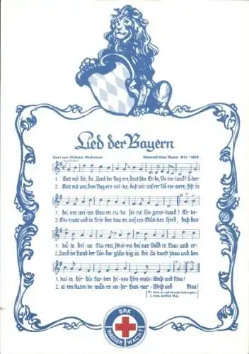 Lied Ak Lied der Bayern, Löwe mit Wappen