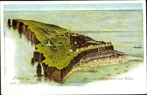 Ak Nordseeinsel Helgoland, Gesamtansicht, Düne