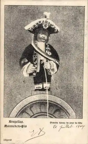 Ak Bruxelles Brüssel, Manneken Pis in Festuniform