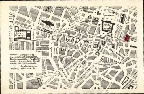 Stadtplan Ak München, Hotel Pension Walküre, Seitzstraße 3